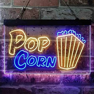 Movie Theater Popcorn Dual LED Neon Light Sign